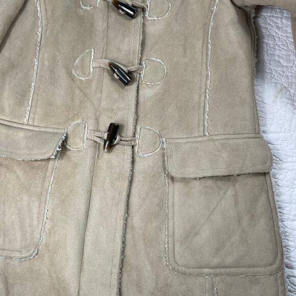 🔥GAP Faux Suede Shearling Mid Length Hooded Coat Jacket Toggle Button Size S - Picture 7 of 15